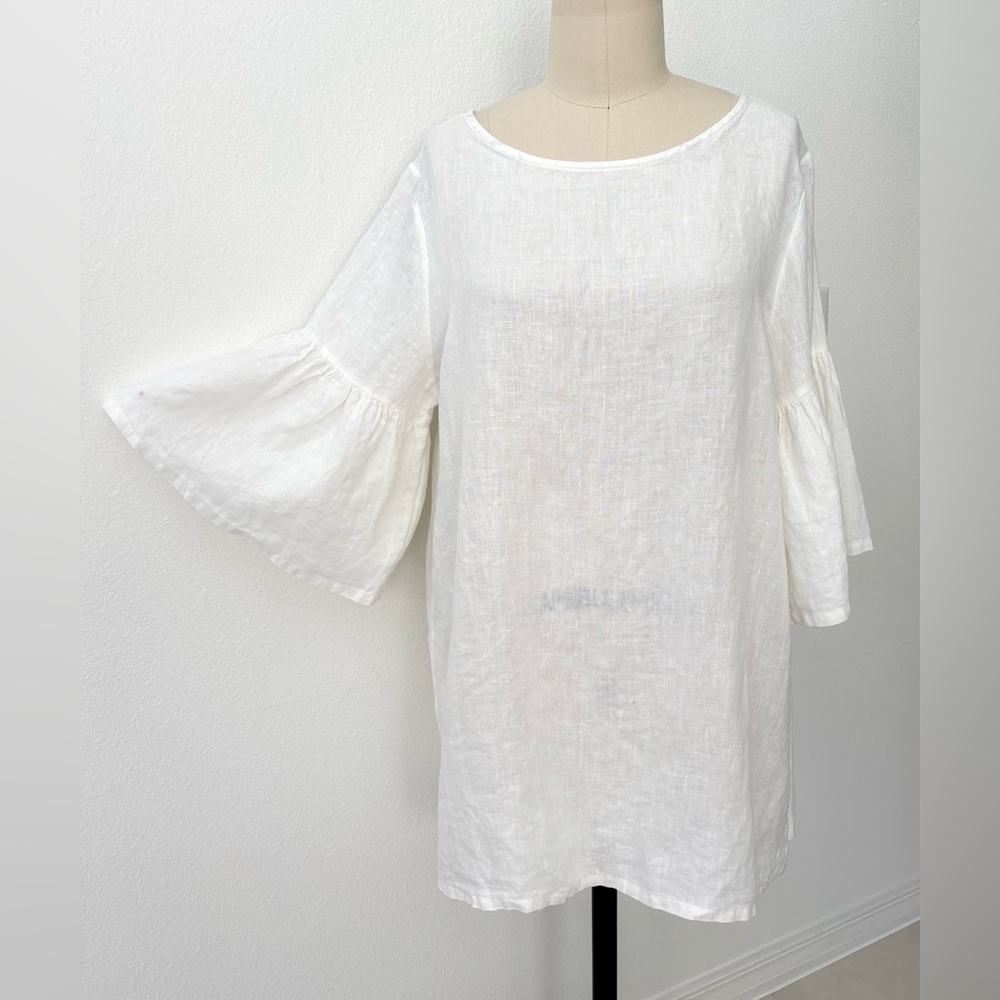 Bryn Walker Diego Tunic NWT Cream Linen Relaxed-Fit Ruffled Sleeves Generous S